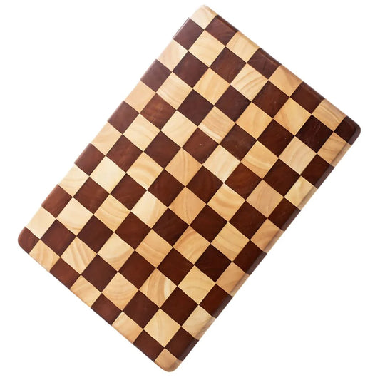 Large Checkered Wooden Cutting Board (16.1 × 11 in / 41 × 28 cm)